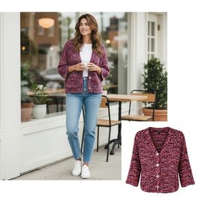 Marc New York Confetti Bouclé Oversized Cardigan Burgundy Multi Women Medium NWT